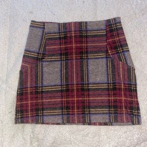 Red and brown plaid skirt